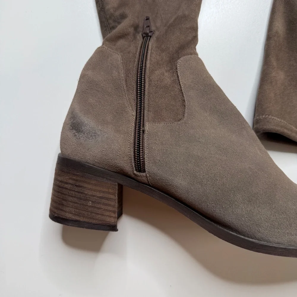 FREE PEOPLE Coast to Coast OTK Over-the-Knee Suede Boots Taupe Block Women's 40